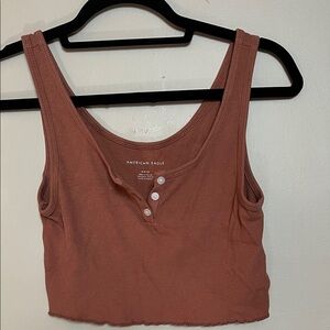 American Eagle Ribbed Henley Crop Tank Top Rust Brown Size Small